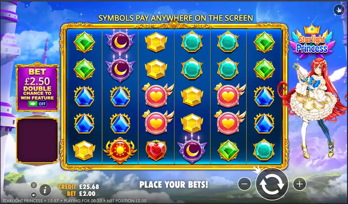 Starlight Princess slot reels with cluster pay win